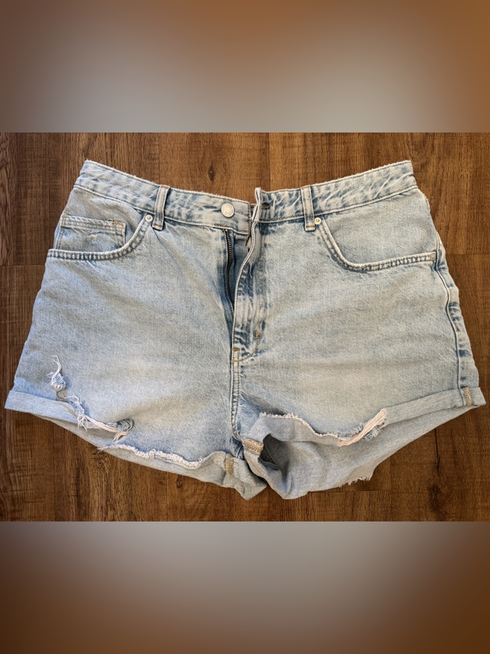 We The Free Light Blue Distressed Denim Shorts